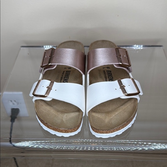 NWOT Birkenstock Pink and White Sandals with Cork Footbed - Picture 6 of 9